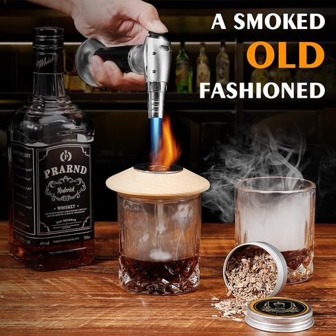 Whiskey Cocktail Smoker Kit with Torch, 6 Flavors Wood Chips, 2 Whiskey Glasses, 2 Ice Ball Molds, Bourbon Old Fashioned Drink Smoker Kit, Gifts for Men, Dad, Husband, Boyfriend(No Butane) in Kuwait