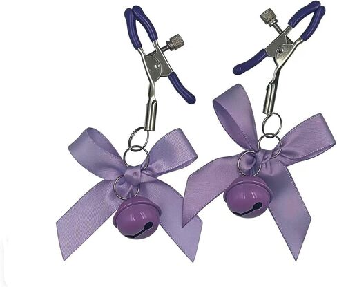 2Pcs Nipple Clamps, Adjustable Non-Piercing Body Jewelry with Bowknot Bells, Stainless Steel Decorative Clips for Women and Men（Purple） in Saudi Arabia