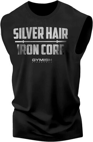 قميص رياضي بدون أكمام من Gymish Lifestyle Silver Hair Iron Core Graphic للياقة البدنية، قميص رياضي لكمال الأجسام بدون أكمام in Kuwait
