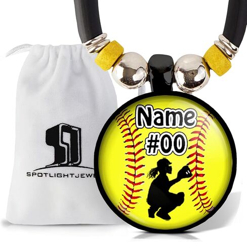 Personalized Girls Softball Pendant Necklace, Custom Softball Name and Number Charm, Softball Player Team Gift in Saudi Arabia