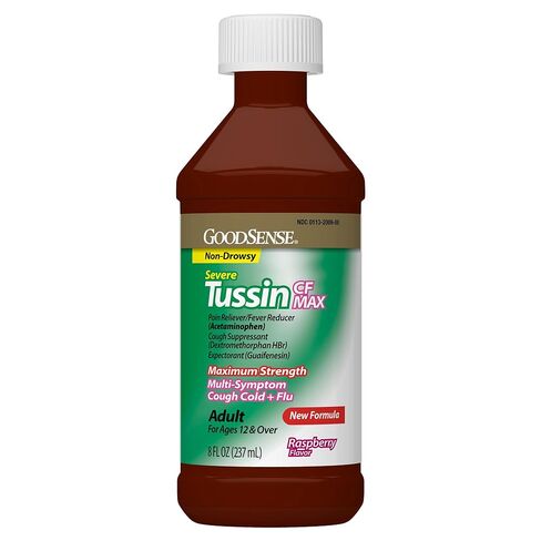 GoodSense Tussin Severe CF Max Multi-Symptom Cough, Cold and Flu, Raspberry Flavor, Cough Medicine, 8 Ounces in Kuwait