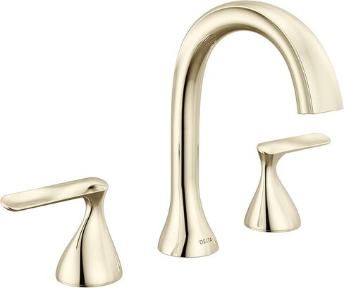 Delta Bonacci Polished Nickel Bathroom Faucet 3 Hole, 8 Inch Widespread Bathroom Sink Faucet for Vanity, Metal Push-Pop Drain Assembly, Lumicoat Polished Nickel 3545-PN-PR-DST in Kuwait