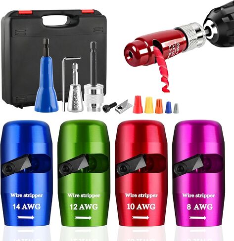 Drill-Powered Wire Stripper and Twister Tool Kit with 4 interchangeable heads and accessories - Connector Tool for Power Drill specially designed for stripping the insulating layer of AWG in Kuwait