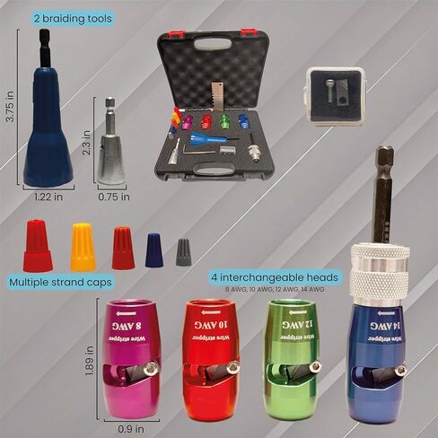 Drill-Powered Wire Stripper and Twister Tool Kit with 4 interchangeable heads and accessories - Connector Tool for Power Drill specially designed for stripping the insulating layer of AWG in Kuwait
