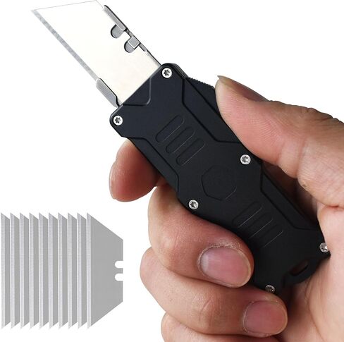 Caressolove Switch Blades Knife Push Button, Aviation Aluminum EDC Box Cutter Retractable, Utility Knife Double Action Automatic, With 10pcs SK2 Blade Assisted Opening Pocket Knife With Clip in Kuwait