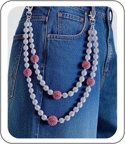 Wallet Chain for Men Women Pants Chains Belt Chain Rhinestone Pocket Chains Baseball Keychain Jewelry Gift in Saudi Arabia