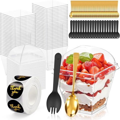 80 قطعة من أكواب الحلوى الصغيرة بوزن 3 أوقية مع أغطية وملاعق وشوك إضافية - أكواب بارفيه بلاستيكية شفافة للجيلي والموس والزبادي والبودنج - أكواب مقبلات للاستعمال مرة واحدة أو قابلة لإعادة الاستخدام in Kuwait