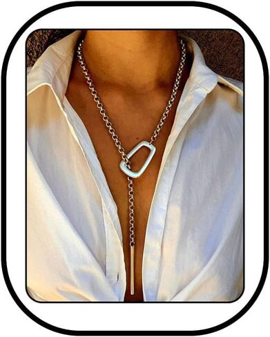 Long Slip Chain Necklace for Women, Silver Minimalist Y Shape Lariat Necklace Adjustable Collar Necklace Western Vintage Necklaces Jewelry Gifts for Women in Saudi Arabia