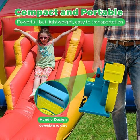 منفاخ Bounce House منفاخ هواء قابل للنفخ عالي القوة - قلاع كبيرة من مادة PVC المرتدة ومنزلقات مائية وقابلة للنفخ للمناسبات IPX4 مقاومة للماء، 110-120 فولت مع 6 أوتاد - 1.5 حصان 1100 وات in Kuwait