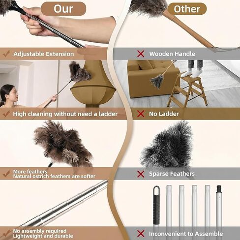 Extendable Ostrich Feather Duster 26"-79", Real Fluffy Ostrich Feather Duster, Telescoping Handle for High Ceiling Cleaning, Fan Dust Removing, Furniture, Car Cleaning – Standard Threaded Interface in Kuwait