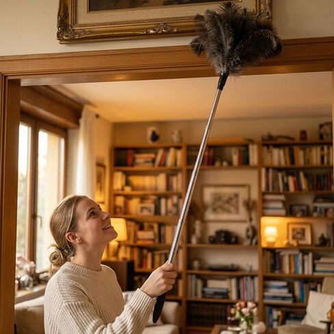 Extendable Ostrich Feather Duster 26"-79", Real Fluffy Ostrich Feather Duster, Telescoping Handle for High Ceiling Cleaning, Fan Dust Removing, Furniture, Car Cleaning – Standard Threaded Interface in Kuwait