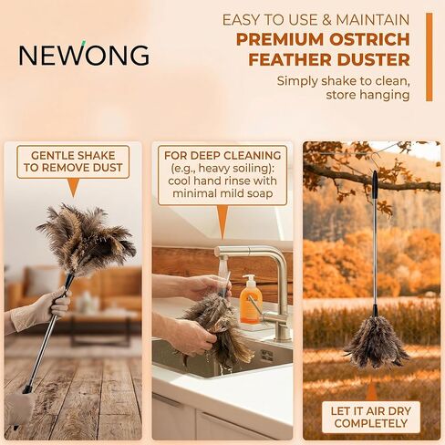 Extendable Ostrich Feather Duster 26"-79", Real Fluffy Ostrich Feather Duster, Telescoping Handle for High Ceiling Cleaning, Fan Dust Removing, Furniture, Car Cleaning – Standard Threaded Interface in Kuwait