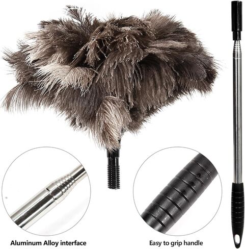Extendable Ostrich Feather Duster 26"-79", Real Fluffy Ostrich Feather Duster, Telescoping Handle for High Ceiling Cleaning, Fan Dust Removing, Furniture, Car Cleaning – Standard Threaded Interface in Kuwait