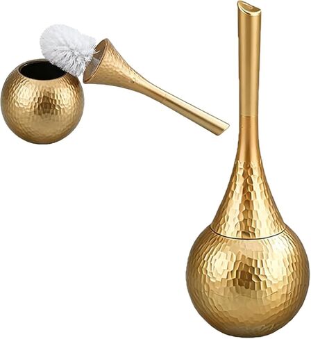 Hideaway Toilet Brush Set, Hammered Gold | Small Bathroom Space-Saver | Anti-Splash Shield & 360° Deep Clean | Housewarming Gift for Homeowners | Rust-Proof ABS Modern Bath Accessories in Kuwait