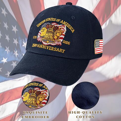 250th Anniversary USA Hat - Adjustable United States 250 Anniversary Hat, Patriotic Baseball Cap for Men Women in Saudi Arabia