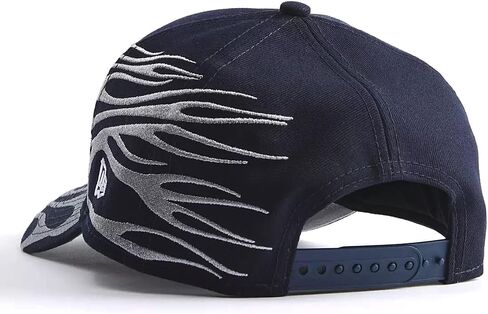 قبعة New Era NY New York Yankees 9FIFTY ذات مظهر منخفض لهب مطرزة، قبعة قابلة للتعديل باللون الأزرق الداكن والفضي in Kuwait
