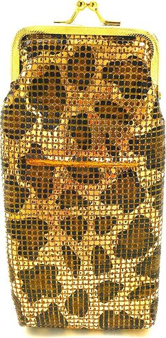 Women's Small Metal Mesh Eyeglasses Case with lighter pocket and Kiss Lock Closure (Gold Animal print) in Kuwait
