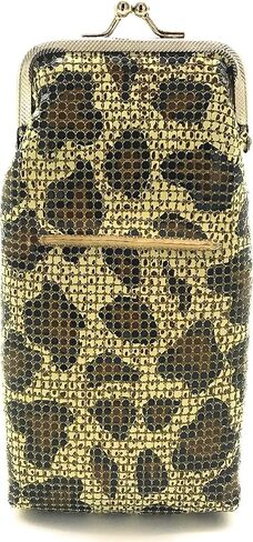 Women's Small Metal Mesh Eyeglasses Case with lighter pocket and Kiss Lock Closure (Gold Animal print) in Kuwait