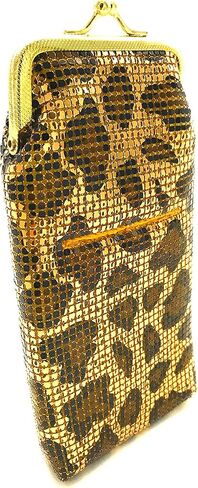 Women's Small Metal Mesh Eyeglasses Case with lighter pocket and Kiss Lock Closure (Gold Animal print) in Kuwait