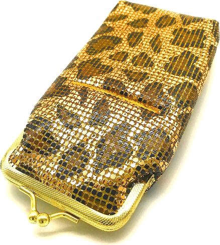 Women's Small Metal Mesh Eyeglasses Case with lighter pocket and Kiss Lock Closure (Gold Animal print) in Kuwait