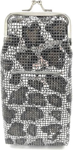 Women's Small Metal Mesh Eyeglasses Case with lighter pocket and Kiss Lock Closure (Gold Animal print) in Kuwait