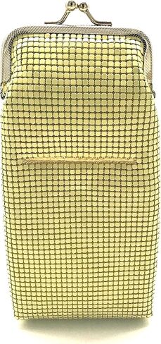 Women's Small Metal Mesh Eyeglasses Case with lighter pocket and Kiss Lock Closure (Gold Animal print) in Kuwait