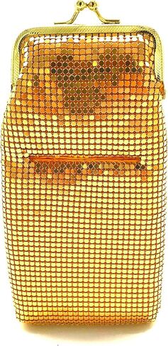 Women's Small Metal Mesh Eyeglasses Case with lighter pocket and Kiss Lock Closure (Gold Animal print) in Kuwait