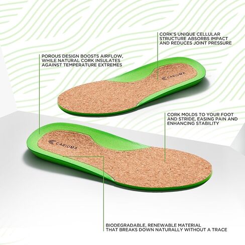 Cariuma Bio-Foam Removable Insoles with Cork Green Shoe Insert, No Slip, Washable Memory Foam Shoe Inserts for Sneakers, Provide Confort & Arch Support, Mens 10 in Saudi Arabia