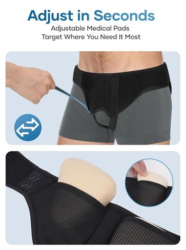 Hernia Belt for Men & Women - Single/Double Inguinal, Comfortable Groin Hernia Support Truss, Pain Relief Recovery Adjustable Strap with 2 Removable Compression Pads in Saudi Arabia