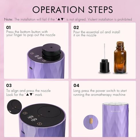 Waterless Essential Oil Diffuser - Aluminum Metal Texture, 96H Quiet Battery Nebulizer, Portable Scent Aromatherapy Diffuser with Timer & 4 Mist Levels, 20mL, Type-C for Home/Room/Car/Office in Saudi Arabia