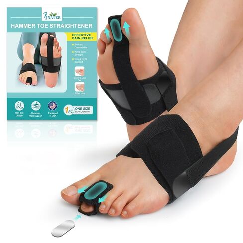 Hammer Toe Straightener for Women & Men - Non-Slip Hammer Toe Corrector, Adjustable Toe Splint for Hammer Toe, Curled Toes, Crooked Toes, Broken toe Support - Day & Night Relief (1 Compression Foot Wrap & 1 Strap) in Kuwait