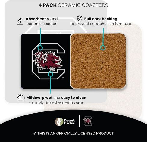 Desert Cactus University of South Carolina Coaster USC Gamecocks Water Absorbent Drink Square Coasters - Made from Natural Sandstone (Square 4 Pack - B) in Kuwait