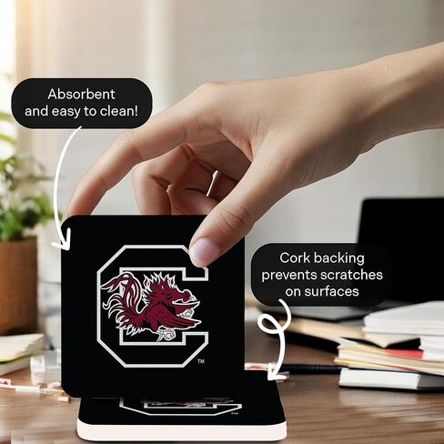 Desert Cactus University of South Carolina Coaster USC Gamecocks Water Absorbent Drink Square Coasters - Made from Natural Sandstone (Square 4 Pack - B) in Kuwait