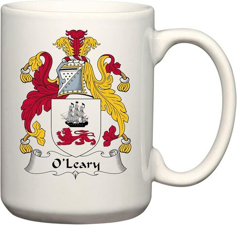 شعار النبالة من O'Leary / كوب O'Leary Family Crest سعة 11 أونصة من السيراميك للقهوة/الكاكاو من تصميمات Carpe Diem، صُنع في الولايات المتحدة الأمريكية. in Kuwait