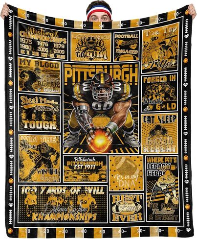 Football Fan Throw Blanket Game Day City Colors Collage Flannel Blanket for Tailgate & Couch Cozy Sports Lover Gift in Kuwait