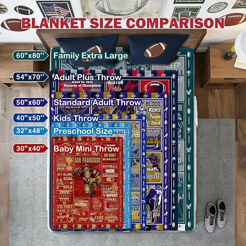 Football Fan Throw Blanket Game Day City Colors Collage Flannel Blanket for Tailgate & Couch Cozy Sports Lover Gift in Kuwait