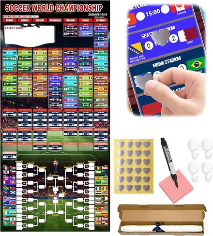 2026 World Soccer Cup Daily Match Schedule Poster - Waterproof Wall Chart from Group Stage to Final, Complete match information package Decor Gift for Soccer Fans, 34.6"x16.5" in Kuwait