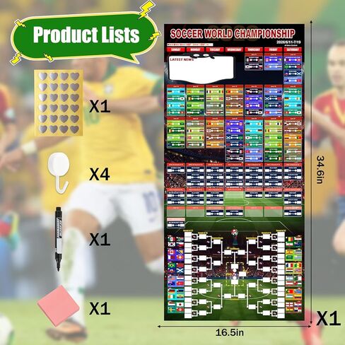 2026 World Soccer Cup Daily Match Schedule Poster - Waterproof Wall Chart from Group Stage to Final, Complete match information package Decor Gift for Soccer Fans, 34.6"x16.5" in Kuwait