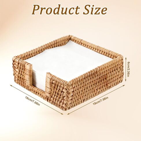 1 Pc Rattan Napkin Holder Square,7.08 X 7.08 X 2.36 Inch Napkin Holders for Paper Napkins Woven Guest Towel Holder Rustic Cocktail Napkins Holders for Kitchen Bathroom Picnic Wedding Party in Kuwait