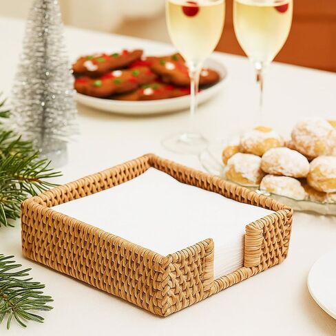 1 Pc Rattan Napkin Holder Square,7.08 X 7.08 X 2.36 Inch Napkin Holders for Paper Napkins Woven Guest Towel Holder Rustic Cocktail Napkins Holders for Kitchen Bathroom Picnic Wedding Party in Kuwait