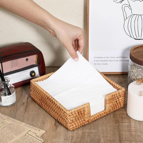 1 Pc Rattan Napkin Holder Square,7.08 X 7.08 X 2.36 Inch Napkin Holders for Paper Napkins Woven Guest Towel Holder Rustic Cocktail Napkins Holders for Kitchen Bathroom Picnic Wedding Party in Kuwait