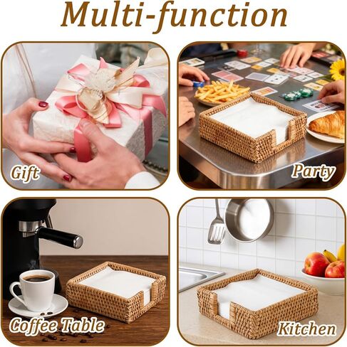 1 Pc Rattan Napkin Holder Square,7.08 X 7.08 X 2.36 Inch Napkin Holders for Paper Napkins Woven Guest Towel Holder Rustic Cocktail Napkins Holders for Kitchen Bathroom Picnic Wedding Party in Kuwait