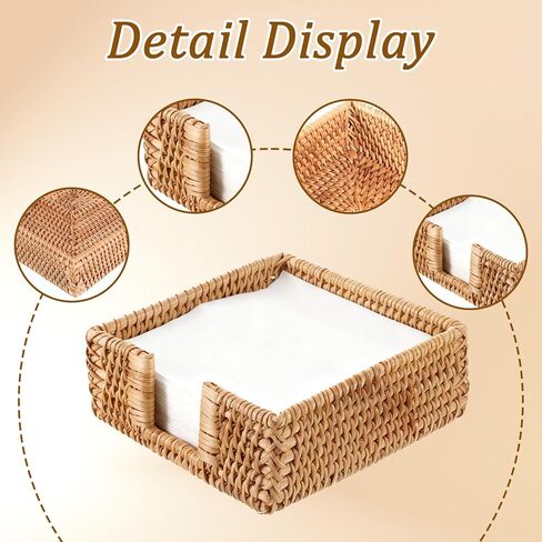 1 Pc Rattan Napkin Holder Square,7.08 X 7.08 X 2.36 Inch Napkin Holders for Paper Napkins Woven Guest Towel Holder Rustic Cocktail Napkins Holders for Kitchen Bathroom Picnic Wedding Party in Kuwait