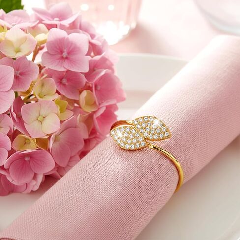 100 Pcs Napkin Rings Gold Table Decorations Durable Bling Leaf Shaped Napkins Rings Round Napkin Holders Buckles for Thanksgiving Day Christmas Dining Table Parties Everyday in Kuwait
