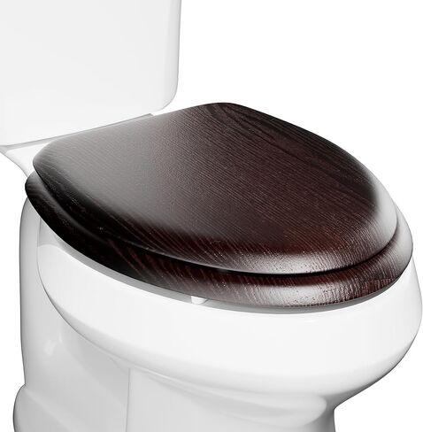 Deewow Elongated Wood Toilet Seat Heavy Duty, Veneer Natural Standard Wooden Toilet Seat, Dark Walnut Toilet Seat Elongated, Wood Oval Toilet Lid with Chrome Hinges, Easy Clean, Quick-Assembled in Kuwait
