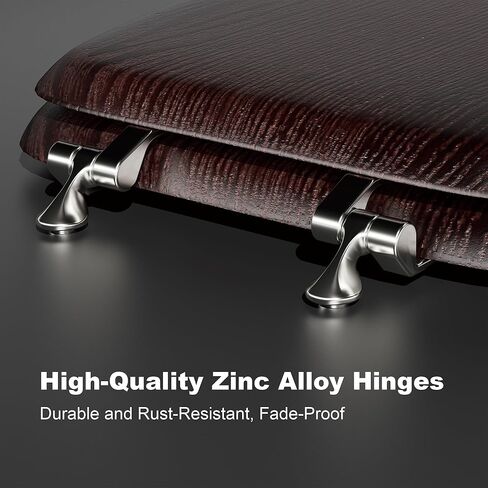 Deewow Elongated Wood Toilet Seat Heavy Duty, Veneer Natural Standard Wooden Toilet Seat, Dark Walnut Toilet Seat Elongated, Wood Oval Toilet Lid with Chrome Hinges, Easy Clean, Quick-Assembled in Kuwait