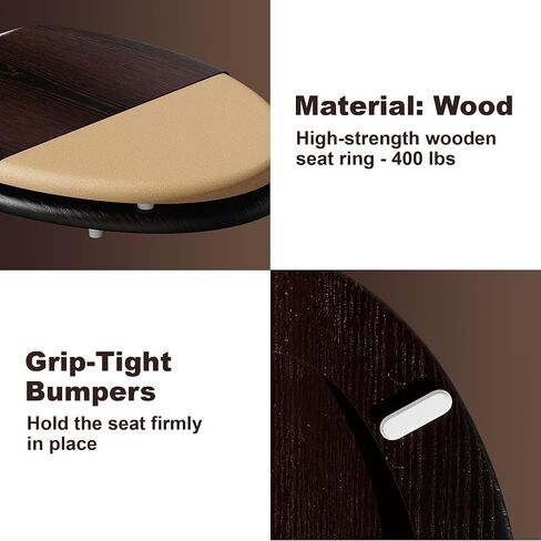 Deewow Elongated Wood Toilet Seat Heavy Duty, Veneer Natural Standard Wooden Toilet Seat, Dark Walnut Toilet Seat Elongated, Wood Oval Toilet Lid with Chrome Hinges, Easy Clean, Quick-Assembled in Kuwait
