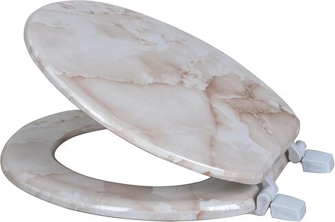 Dream Bath Heavy Duty Round Toilet Seat with non-slip seat and quick-attach easy install hardware, Marbleized Wood Beige in Saudi Arabia