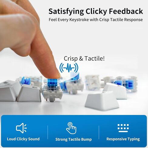 Nadadora 2 قطعة مفاتيح لوحة مفاتيح ميكانيكية زرقاء، مقاومة للغبار 3 دبابيس Clicky Tactile MX المتوافقة مع مفتاح التبديل، استبدال غطاء شفاف للوحة المفاتيح DIY، اختبار التبديل ونقر الطباعة ثلاثية الأبعاد in Kuwait