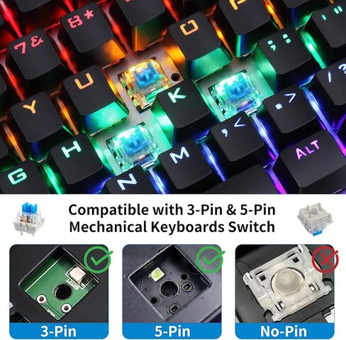Nadadora 2 قطعة مفاتيح لوحة مفاتيح ميكانيكية زرقاء، مقاومة للغبار 3 دبابيس Clicky Tactile MX المتوافقة مع مفتاح التبديل، استبدال غطاء شفاف للوحة المفاتيح DIY، اختبار التبديل ونقر الطباعة ثلاثية الأبعاد in Kuwait